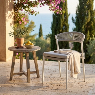 Sedia da esterno in alluminio bianco e schienale in corda con cuscino - CORRIENTESEDENYA