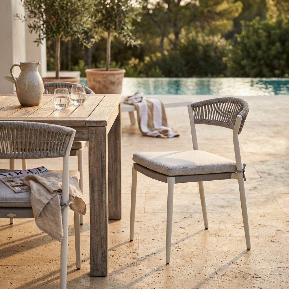 Sedia da esterno in alluminio bianco e schienale in corda con cuscino - CORRIENTESEDENYA