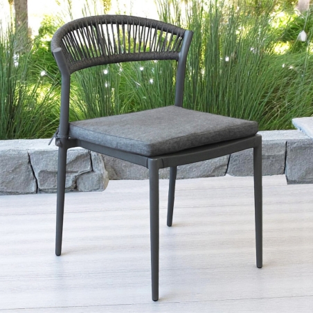 copy of Sedia da esterno in alluminio bianco e schienale in corda con cuscino - CORRIENTESEDENYA