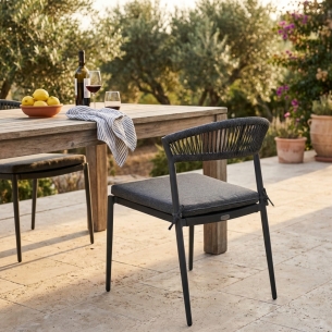 Sedia da esterno in alluminio antracite e schienale in corda con cuscino - CORRIENTESEDENYA