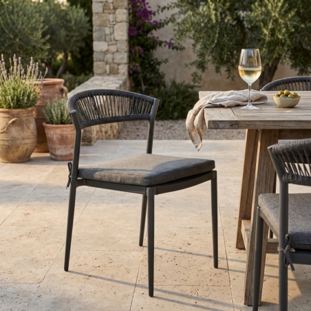 copy of Sedia da esterno in alluminio bianco e schienale in corda con cuscino - CORRIENTESEDENYA