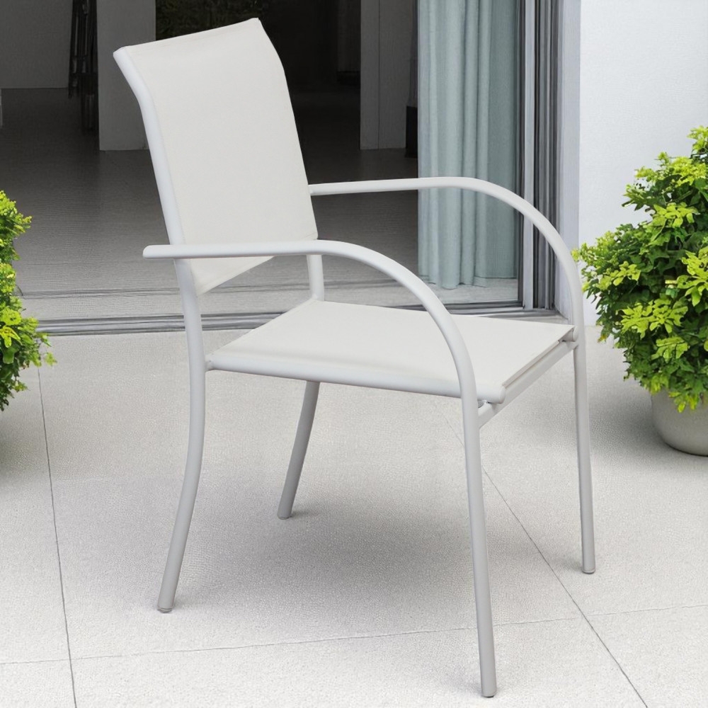 Poltrona da giardino in allumino bianco e tessuto con braccioli - STAMFORDEDENYA