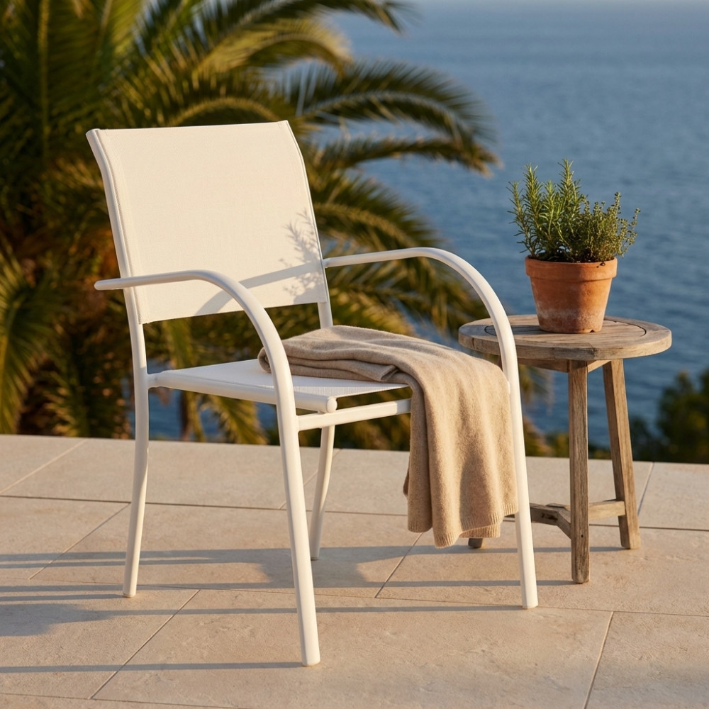 Poltrona da giardino in allumino bianco e tessuto con braccioli - STAMFORDEDENYA
