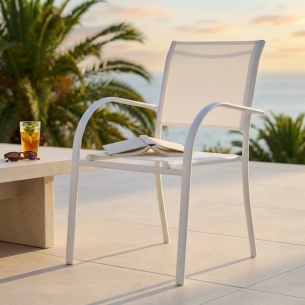 Poltrona da giardino in allumino bianco e tessuto con braccioli - STAMFORDEDENYA