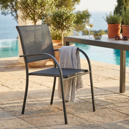 Poltrona da giardino in allumino taupe e tessuto con braccioli - STAMFORDEDENYA