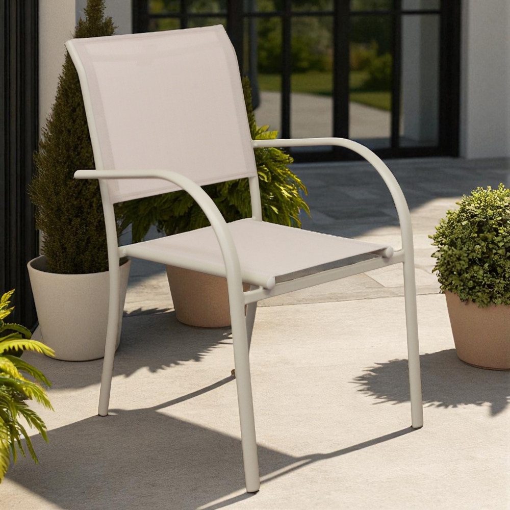 Poltrona da giardino in allumino tortora e tessuto con braccioli - STAMFORDEDENYA