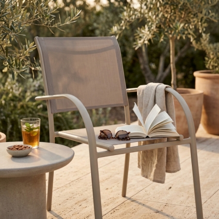 Poltrona da giardino in allumino tortora e tessuto con braccioli - STAMFORDEDENYA