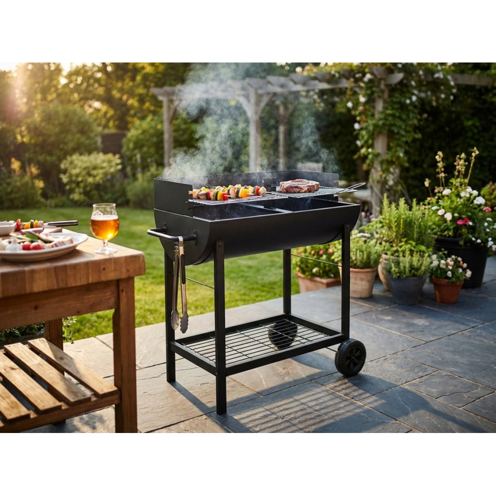 Barbecue in acciaio verniciato nero con 2 griglie 100x47x94h - WisconsinEDENYA