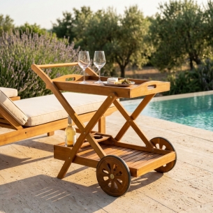 Carrello - trolley bar in legno di acacia con ruoteEDENYA