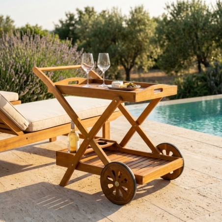 Carrello - trolley bar in legno di acacia con ruoteEDENYA