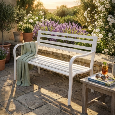 Panchina da giardino bianca in metallo 128x56x85h  per 2 persone - CHLOEEDENYA