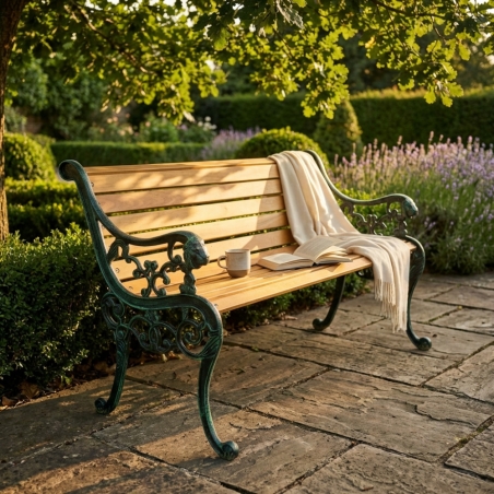 Panchina in legno e ghisa massiccio 130x72x56cm - 2 persone LIONEDENYA
