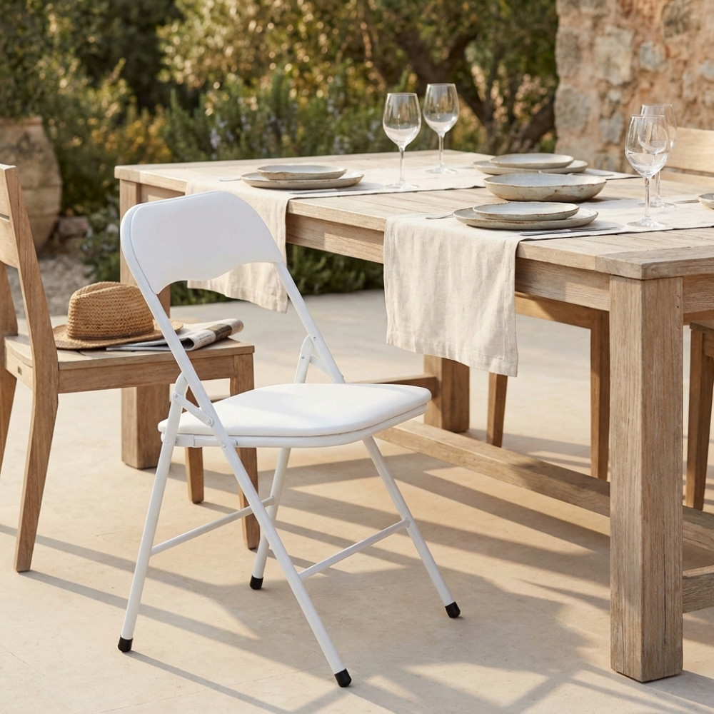 Sedia pieghevole salvaspazio imbottita bianco lucido -2