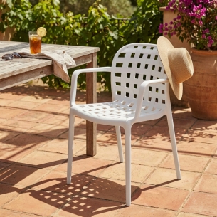 Sedia impilabile con braccioli in polipropilene bianca - SharonEDENYA
