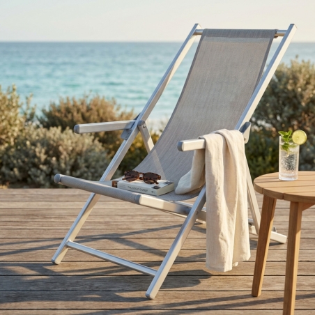 Sdraio Mare Textilene C/Braccioli Pieghevole Grigio 98x67.5x106cmEDENYA