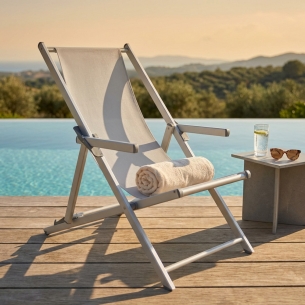 Sdraio Mare Textilene C/Braccioli Pieghevole Bianco 98x67.5x106cmEDENYA