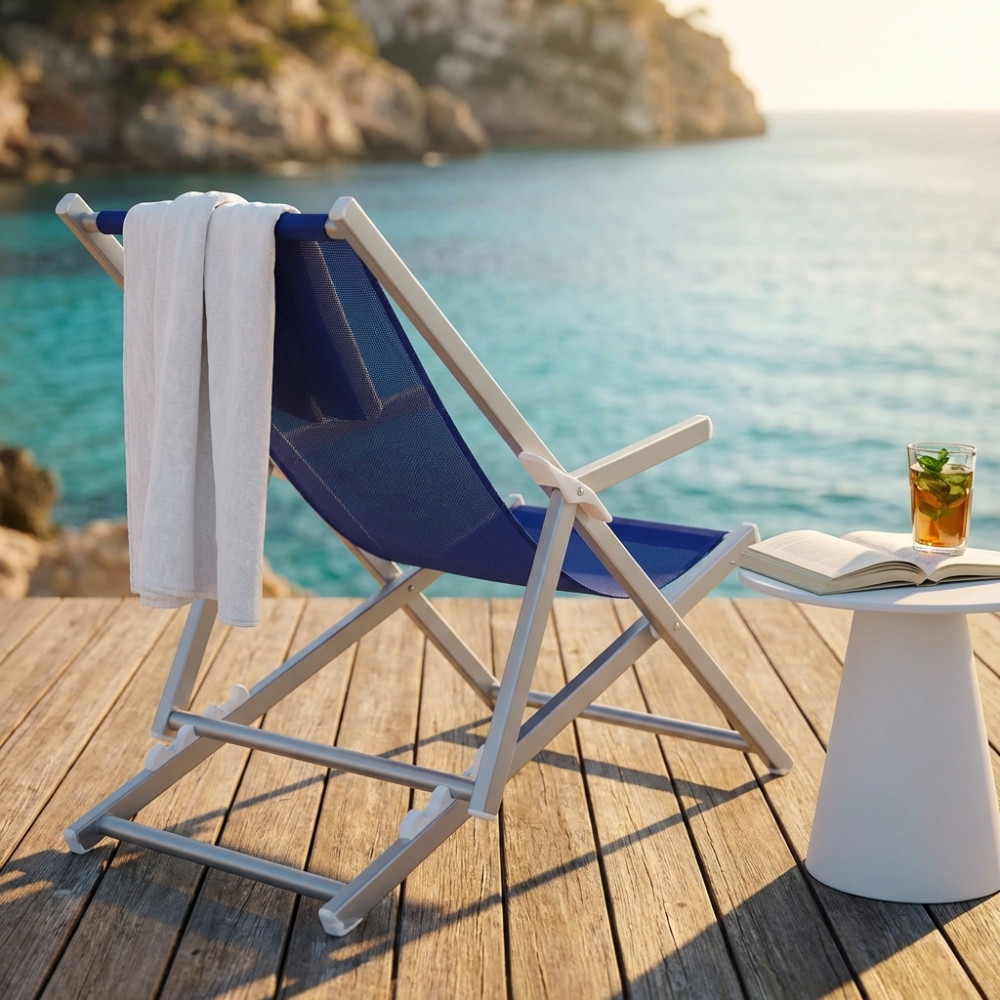 Sdraio Mare Textilene C/Braccioli Pieghevole Blu 98x67.5x106cmEDENYA