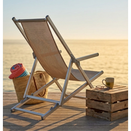 Sdraio Mare Textilene C/Braccioli Pieghevole Tortora 98x67.5x106cmEDENYA