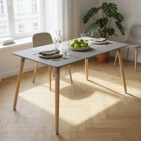 Tavolo da pranzo grigio 140x80cm con gambe in legno - LIONE -2