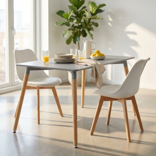 Tavolo da pranzo grigio 140x80cm con gambe in legno - LIONE -1