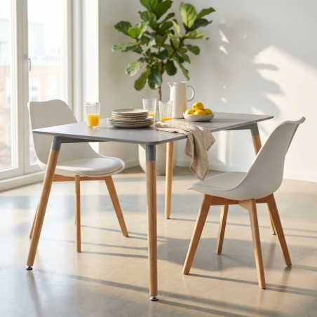 Tavolo da pranzo grigio 140x80cm con gambe in legno - LIONE -1