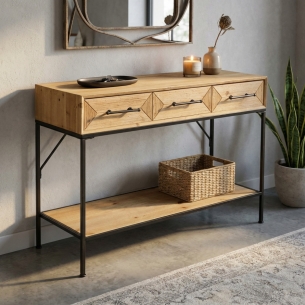 Mobile in ferro e legno con 2 ripiani e 3 cassetti 110x40x76h - BRENDAN -1