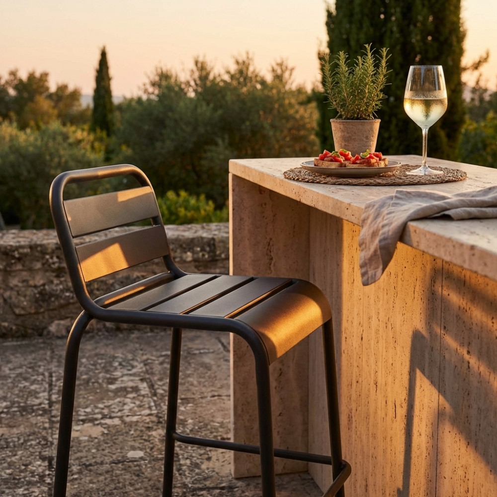 Sgabello alto in metallo taupe 95h - Vega -2