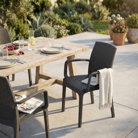 Sedia da giardino con braccioli in wicker Taupe Indiana -2