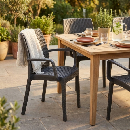 Sedia da giardino con braccioli in wicker Taupe Indiana -1