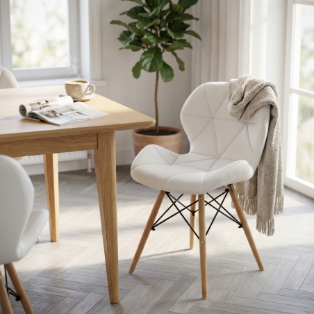 Sedia moderna bianca con gambe in legno rivestita in PU - Annapolis -1