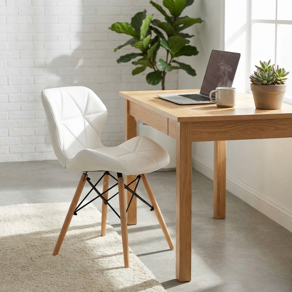 Sedia moderna bianca con gambe in legno rivestita in PU - Annapolis -2