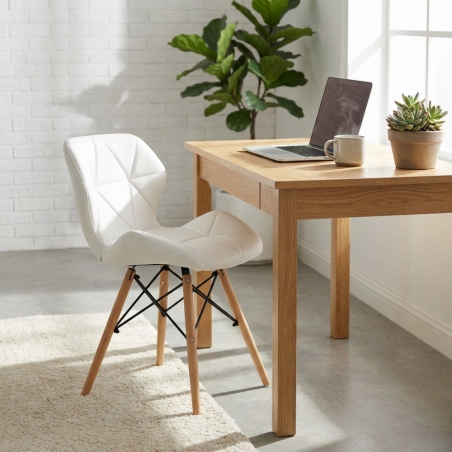 Sedia moderna bianca con gambe in legno rivestita in PU - Annapolis -2