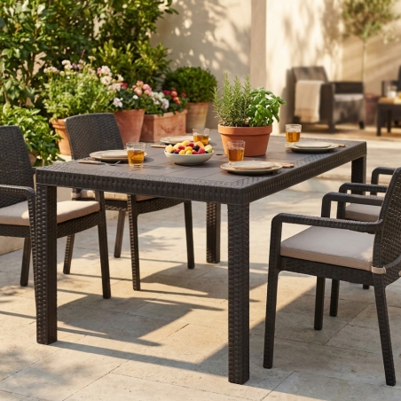 Tavolo da pranzo 150x90 con foro centrale per ombrellone - Marrone HoustonEDENYA