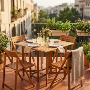 Set tavolo da pranzo e 4 sedie in legno di acacia massiccio -1