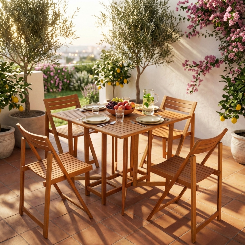 Set Tavolo + 4 Sedie Birra Acacia -2