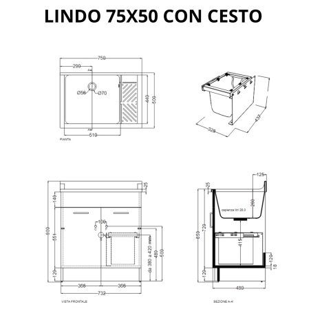 Lavatoio 75x50x86h cm Lindo Colavene Bianco -4