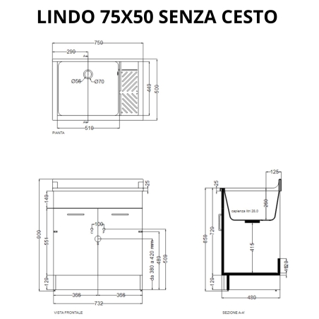 Lavatoio 75x50x86h cm Lindo Colavene Rovere Primitivo SENZA CESTO PORTABIANCHERIA -2