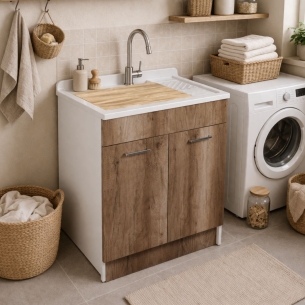 Lavatoio 75x50x86h cm Lindo Colavene Rovere Primitivo SENZA CESTO PORTABIANCHERIA -1