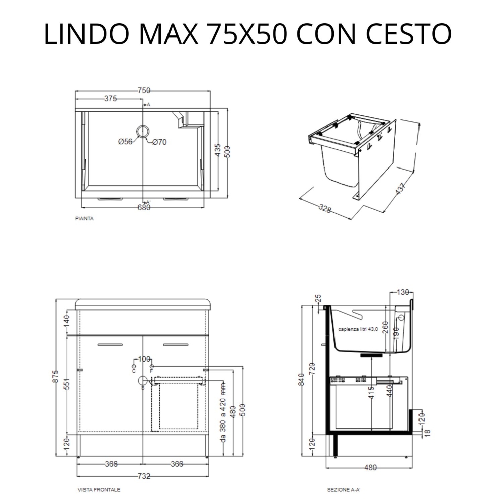 Lavatoio verde 75x50x86h cm Lindo MAX Colavene -2