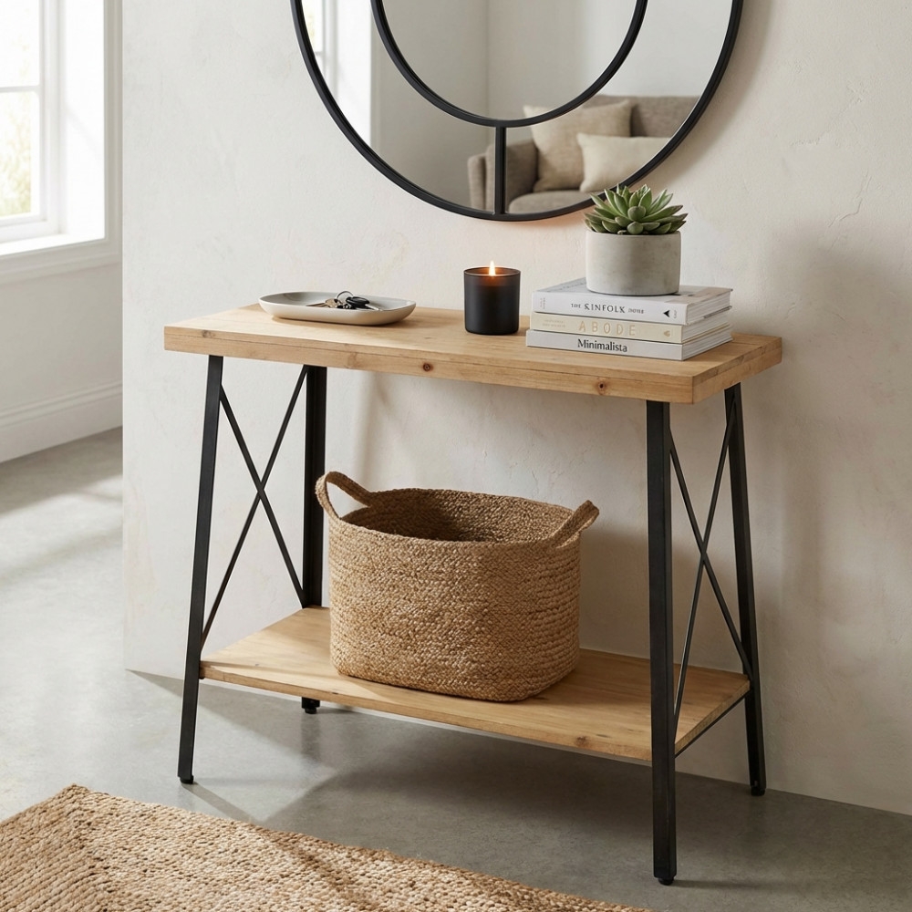 Tavolino in ferro e legno con 2 ripiani 63x40x68 h - AUBERON -2