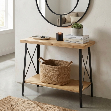 Tavolino in ferro e legno con 2 ripiani 63x40x68 h - AUBERON -2