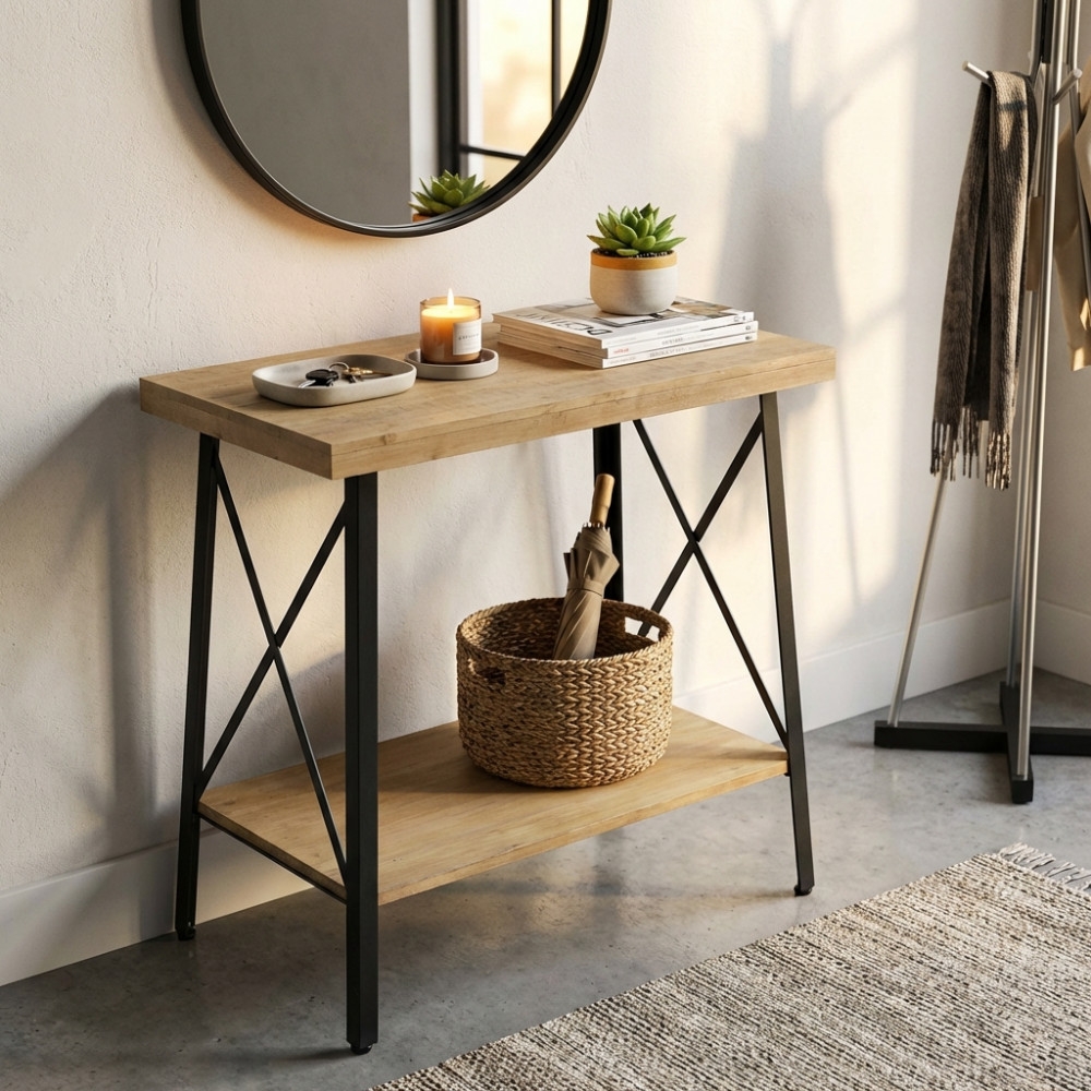 Tavolino in ferro e legno con 2 ripiani 63x40x68 h - AUBERON -3