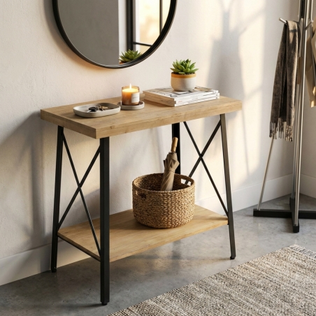 Tavolino in ferro e legno con 2 ripiani 63x40x68 h - AUBERON -3