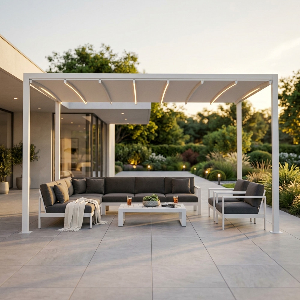 Pergola 3x3 mt con led e copertura retrattile motorizzata - bianca -2