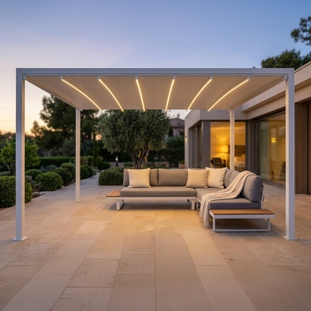 Pergola 3x3 mt con led e copertura retrattile motorizzata - bianca -1