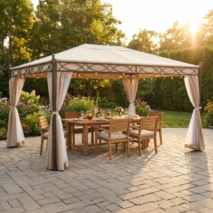 Gazebo 3x4 m in ferro con telo sabbia idrorepellente teli laterali e zanzariere - KARNAK -1