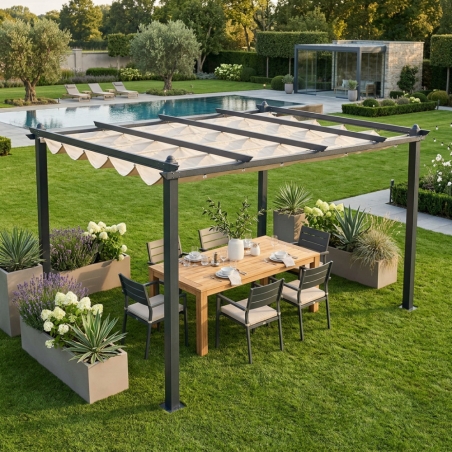 Gazebo 3x4 mt in alluminio antracite con telo ecrù - Astoria -2