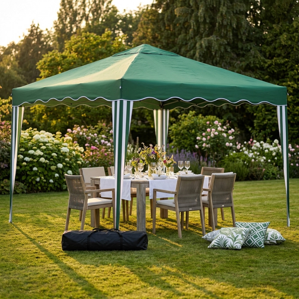 Gazebo da giardino pieghevole 3x3 m in alluminio con telo in poliestere verde -7