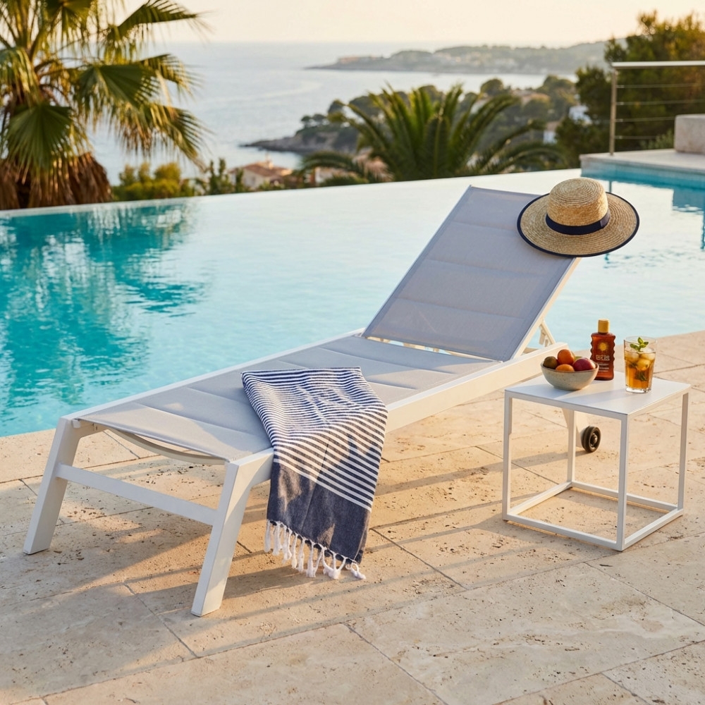 Lettino prendisole 200x60 cm Impilabile Bianco Alluminio - FORMENTERAEDENYA