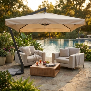 Ombrellone da giardino 3x3 mt con palo laterale Beige/nero - Venere -1